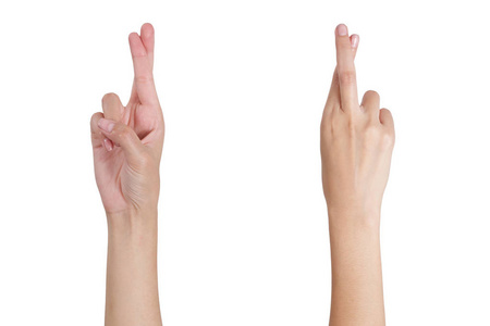 女人的手手势标志胜利正面和背面 在白色背景上孤立照片 正版商用图片0ps9z3 摄图新视界