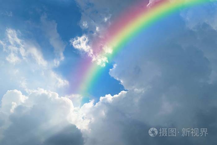 cloudscape彩虹天空蓝天白云与七彩彩虹在天空中的应用壁纸背景