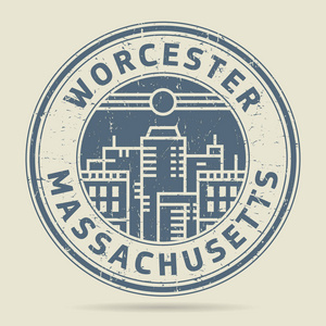 Grunge 橡皮戳或带有文本 Worchester，马萨诸塞州的标签