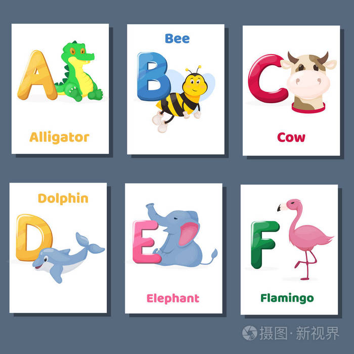 字母可打印的卡片矢量收集用字母a B C D E F 动物园动物为英语语言教育插画 正版商用图片0pt8km 摄图新视界