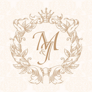 优雅的花香轮廓会标设计模板的一个或两个字母。婚礼会标。商业发展的标志，会标身份为餐厅 精品店 酒店 纹章，珠宝