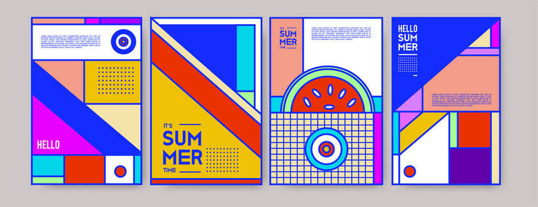 夏季彩色海报设计模板。集夏季销售背景和插图。eps10 夏季活动海报和横幅的简约设计风格