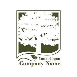 绿色树模板。自然标志设计与生态学概念, 矢量插画