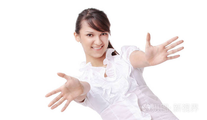 成功的年轻女子张开双手照片-正版商用图片0ptdjx-摄图新视界