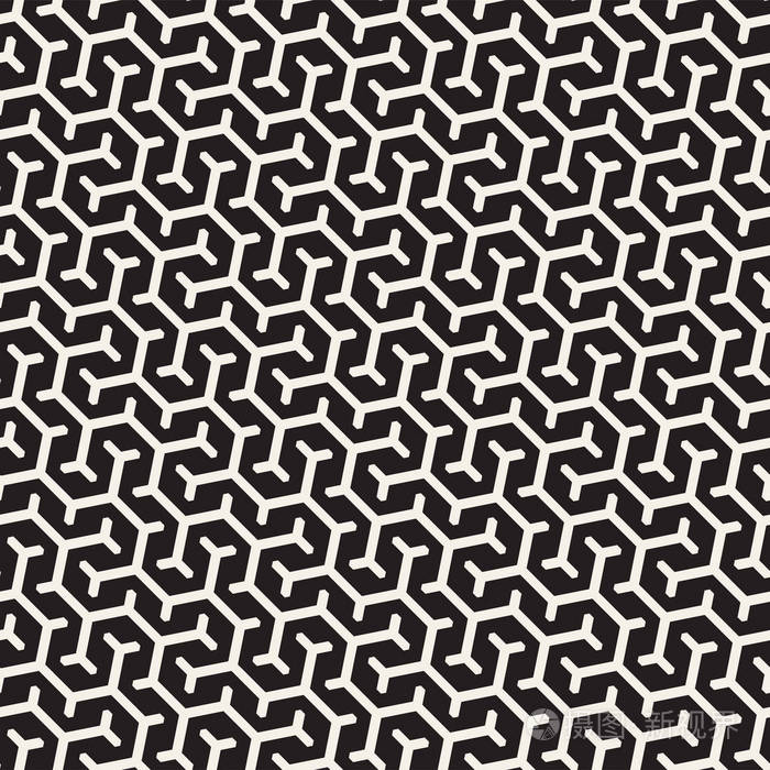 矢量无缝交错图案线条.重复六角点阵的几何背景