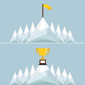奖杯和山上的标志。矢量图