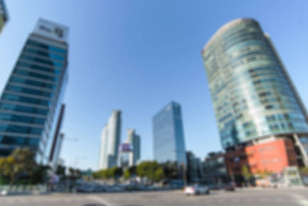 首尔, 韩国, 弥散模糊的摩天大楼作为背景, 高分辨率图片