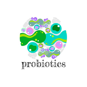 益生菌标识。健康营养成分的概念为治疗目的。简约扁平化趋势现代标识平面设计分离