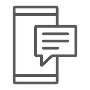 短信线图标, 智能手机和信息, 联系标志, 矢量图形, 一个线性模式在