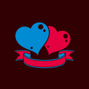 色的背景上一起奔跑可爱的卡通两颗幸福的心相爱可爱的卡通两颗幸福的