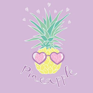 菠萝带眼镜热带, 矢量, 插图, 设计, 异国情调, 食品, 水果