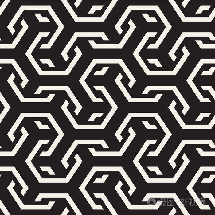 插画 矢量无缝交错图案线条.重复六角点阵的几何背景.eps