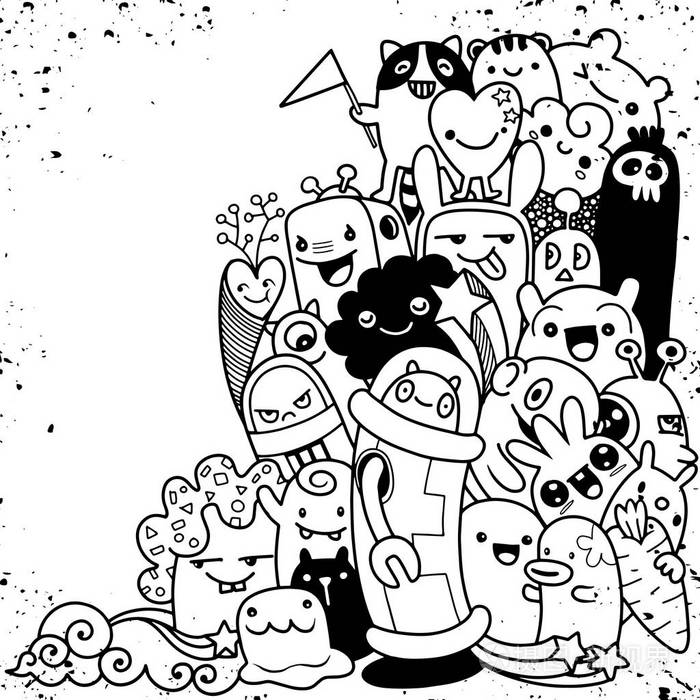 矢量插图的涂鸦可爱的怪物背景手绘涂鸦