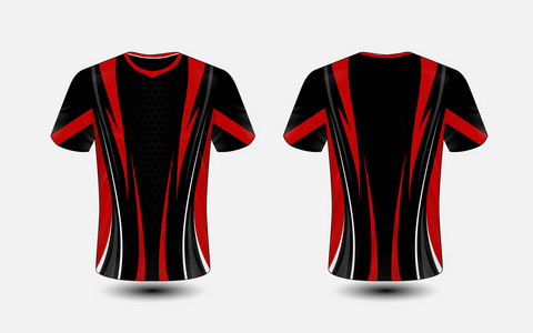 黑色和红色布局电子运动 t恤衫设计模板