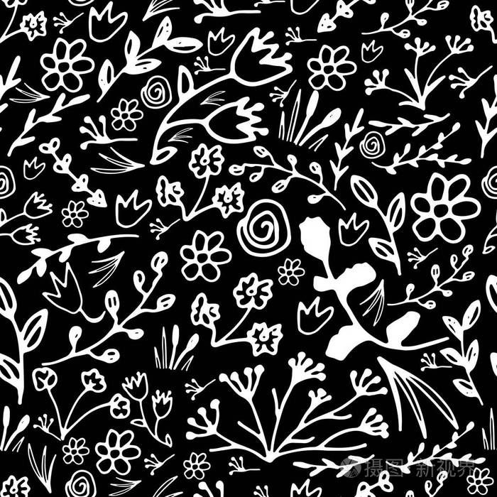 手绘制无缝花纹.涂鸦矢量打印