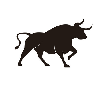 公牛角动物剪影农场图标.孤立的, 扁平的插图.矢量图形照片