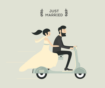 新婚夫妇骑摩托车