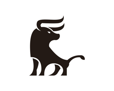 公牛角动物剪影农场图标.孤立的, 扁平的插图.矢量图形照片