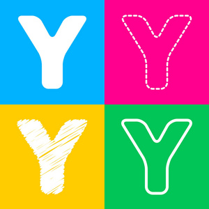 字母 Y 标志设计模板元素。四种风格的上四个颜色的方块图标