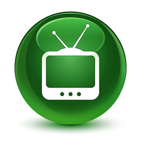电视图标玻软绿色圆形按钮