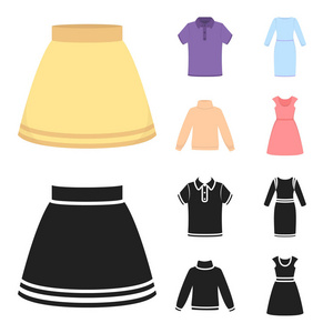 服装套装集合图标卡通, 黑色矢量符号股票插画网站照片