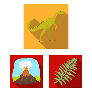 不同的恐龙平面图标集合中的设计。史前动物媒介符号股票网页插图