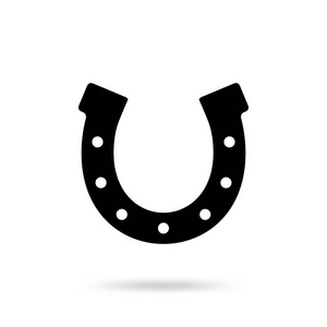 简单的黑色马蹄矢量图标被隔离在白色背景。马鞋剪影作为国际吉祥符号。财富与成功标志