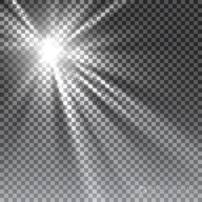 矢量透明阳光特别镜头眩光光线效果.太阳闪烁着光芒和聚光灯