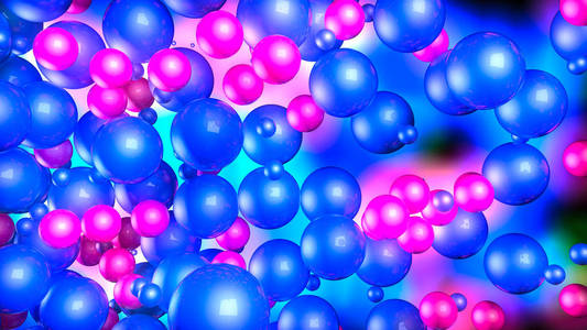 红色和蓝色的三维球体。霓虹灯发光。抽象背景。3d 渲染