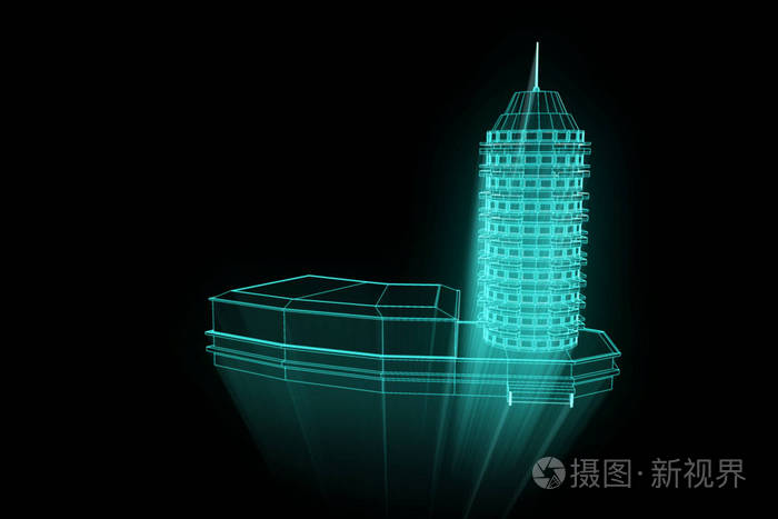 线框全息图风格的建筑。漂亮的 3d 渲染