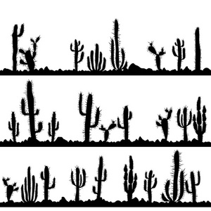 在轮廓上的仙人掌和石头的风景