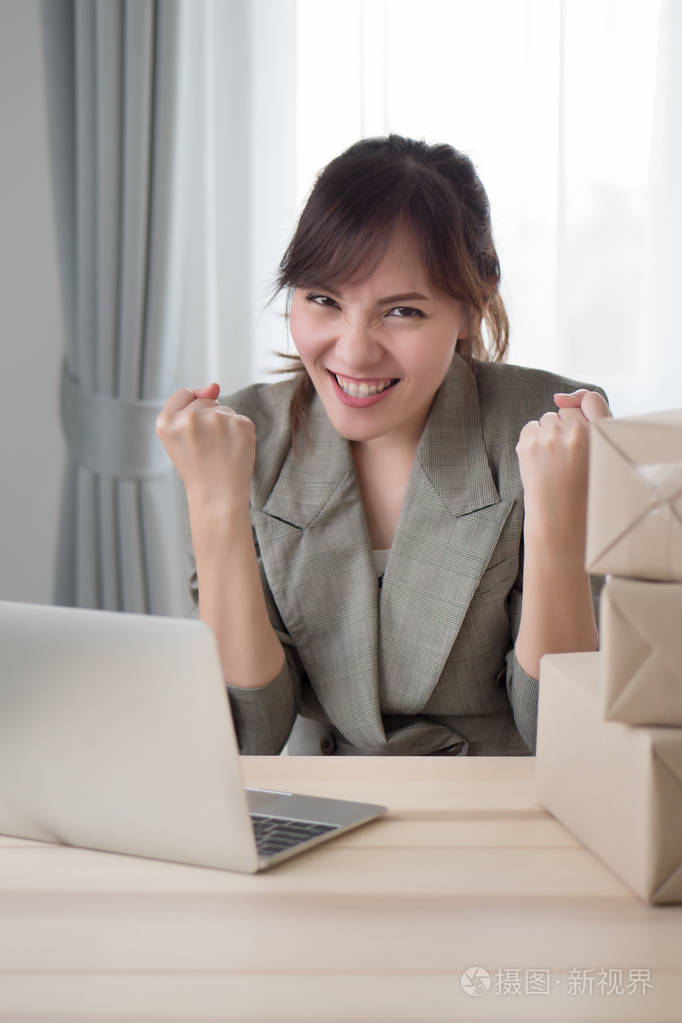 形象的兴奋, 快乐的女性企业主与企业的成功或利润观念;中国成人亚裔