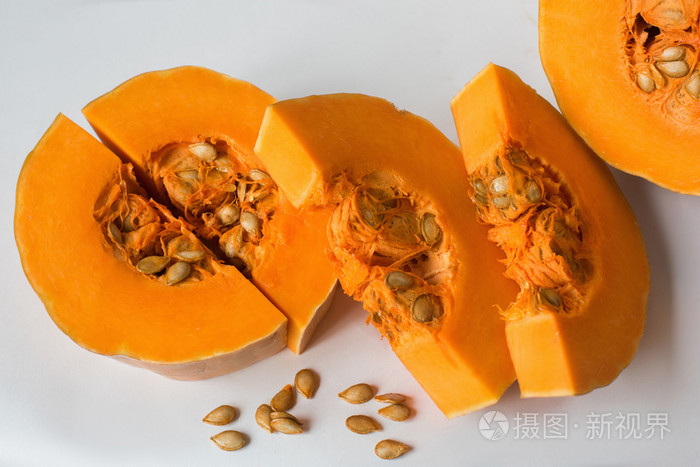 白色背景的南瓜切片