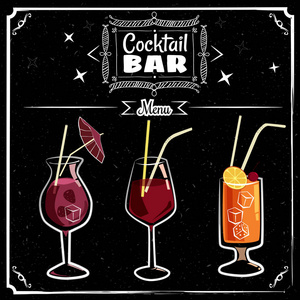 复古海报设计为 cocktailbar。葡萄酒海报, 粉笔在黑板上, 酒吧或餐厅卡