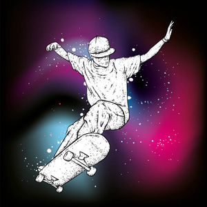 滑板.矢量图的一张明信片或海报,打印的衣服.街头文化照片