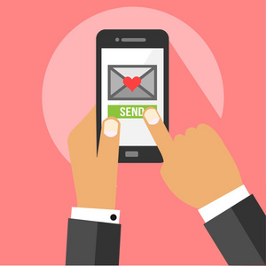 移动约会图标手从心-移动设备平 web 图标矢量智能手机发送爱情人节