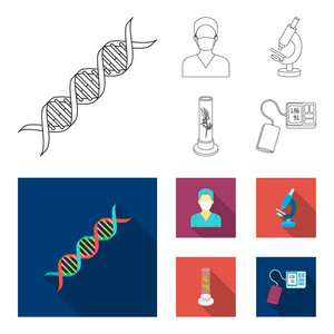 植物体外, 护士, 显微镜, 血压计。医学集合图标轮廓, 平面式矢量符号股票插画网