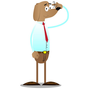 卡通插图商业狗显示你的坚果手势扭他的手指围绕他的寺庙