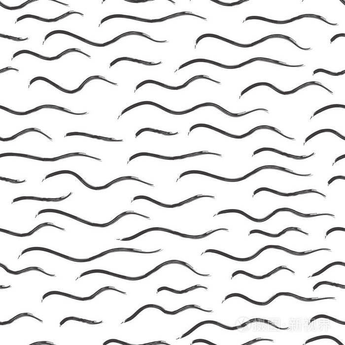 抽象的无缝黑白图案手绘涂鸦波浪线斯堪的纳维亚的设计风格纺织背景等