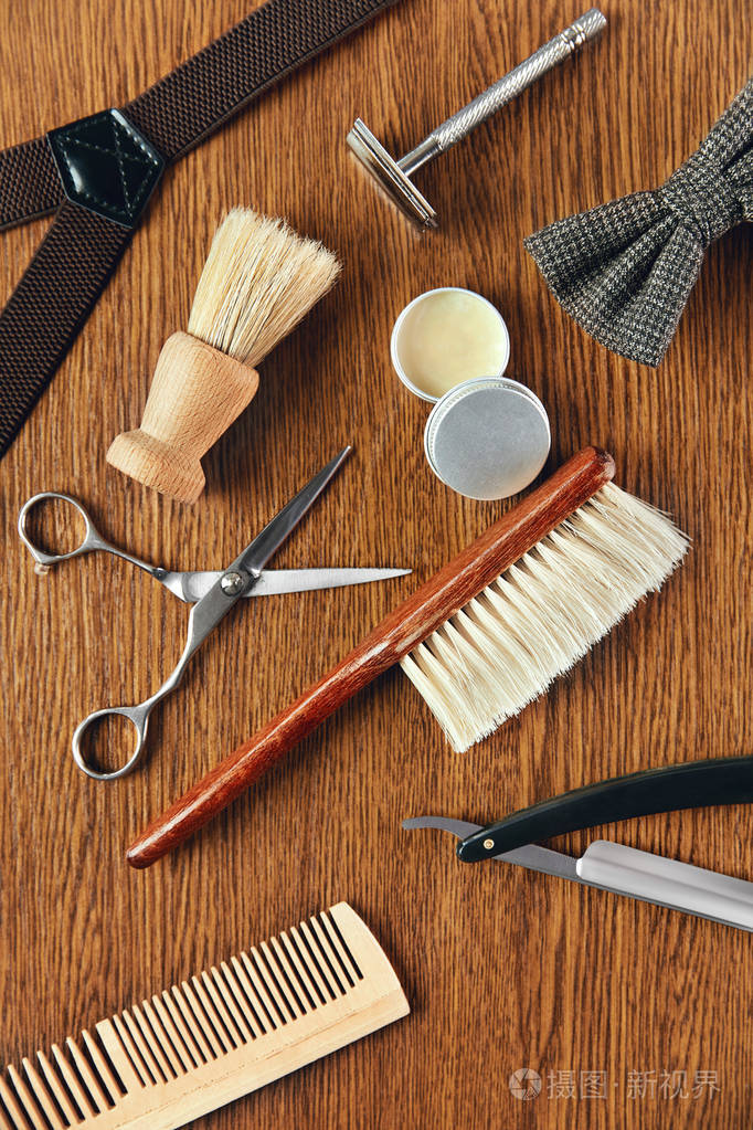 在理发店的办公桌上关闭美发用品.高分辨率