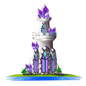 童话塔与紫色水晶。魔术向量例证