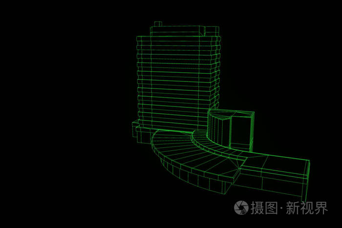 线框全息图风格的建筑。漂亮的 3d 渲染