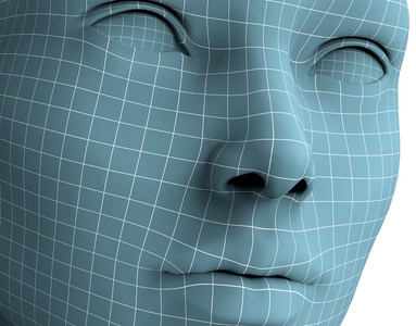 女人脸上 white.3d 图孤立的线框线条在照片