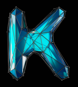 大写拉丁文字母 k 在低保利样式蓝色被隔绝在黑色背景上照片