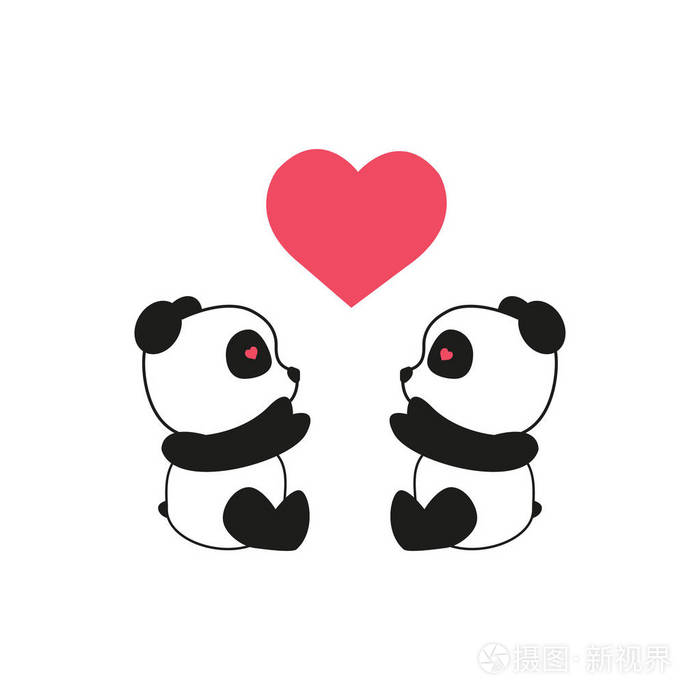 熊猫熊插图两只熊猫心情人节eps10