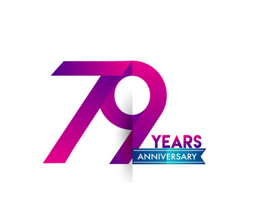 79年纪念庆祝紫色标志与蓝色丝带。生日派对矢量设计模板