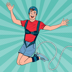 极限运动.快乐的家伙 ropejumping.矢量插图照片