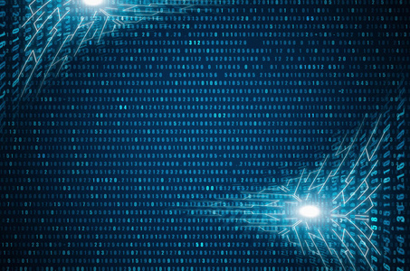 抽象蓝色技术背景。二进制计算机代码。编程编码黑客概念。背景插图