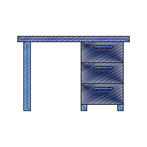 彩色蜡笔条纹轮廓的木制办公桌的抽屉