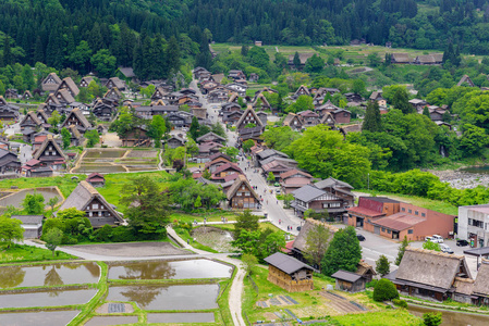 白川乡 白河村 世界遗产村夏季。白川乡是位于日本岐阜自治州的一个村落。